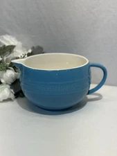 Wolferman’s Stoneware Batter Bowl Caribbean Blue & White W/ Handle & Spout 2 Qt