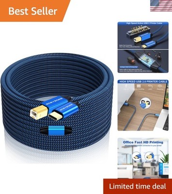 50ft USB Type C to USB B Active Printer Cable - Braided, Fast Data Transfer