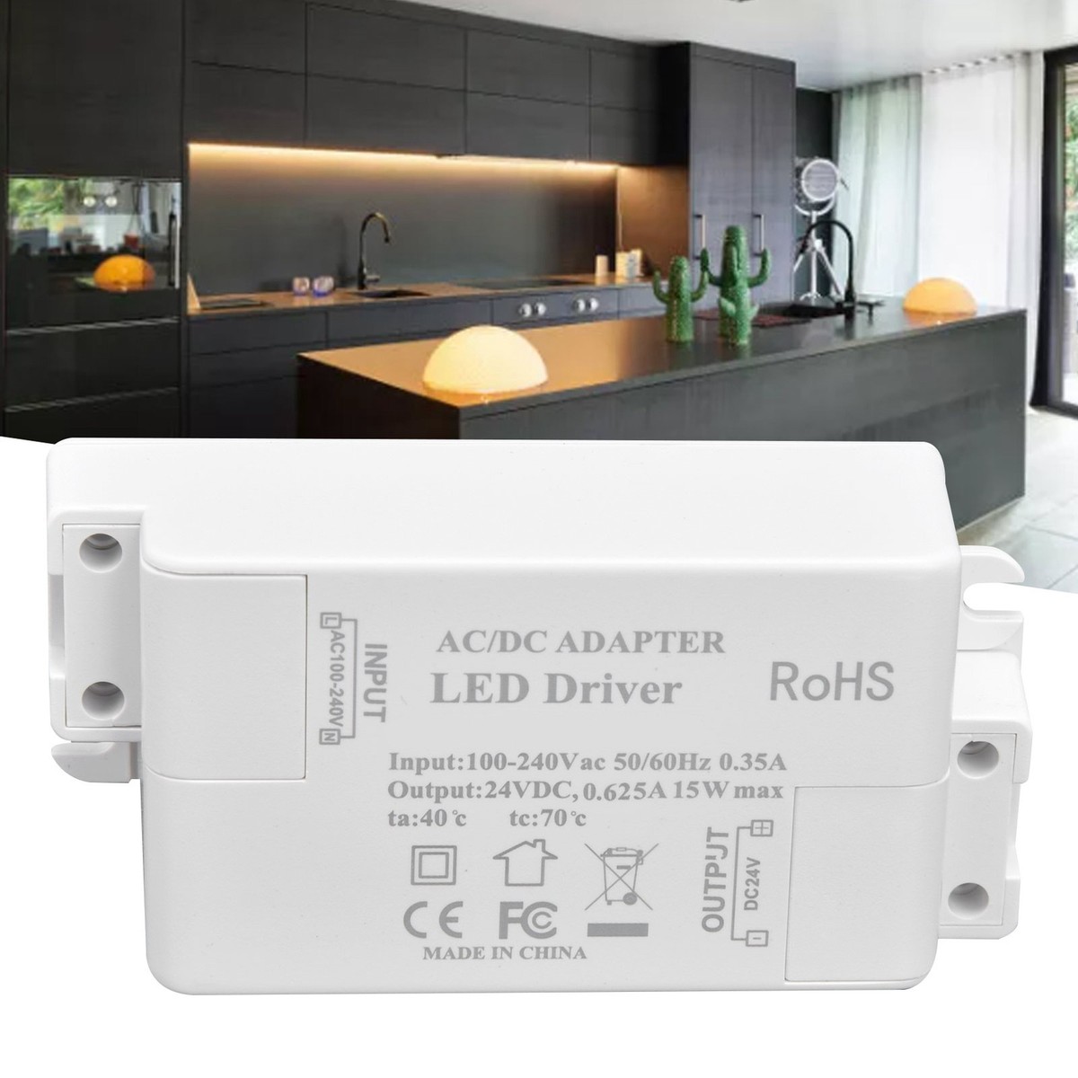 15W 24V 0.625A Dimmable LED Driver – Short Circuit, Overvoltage, Overcurrent Protection For G4, MR11, MR16, Light Bars & Cabinet Showcase