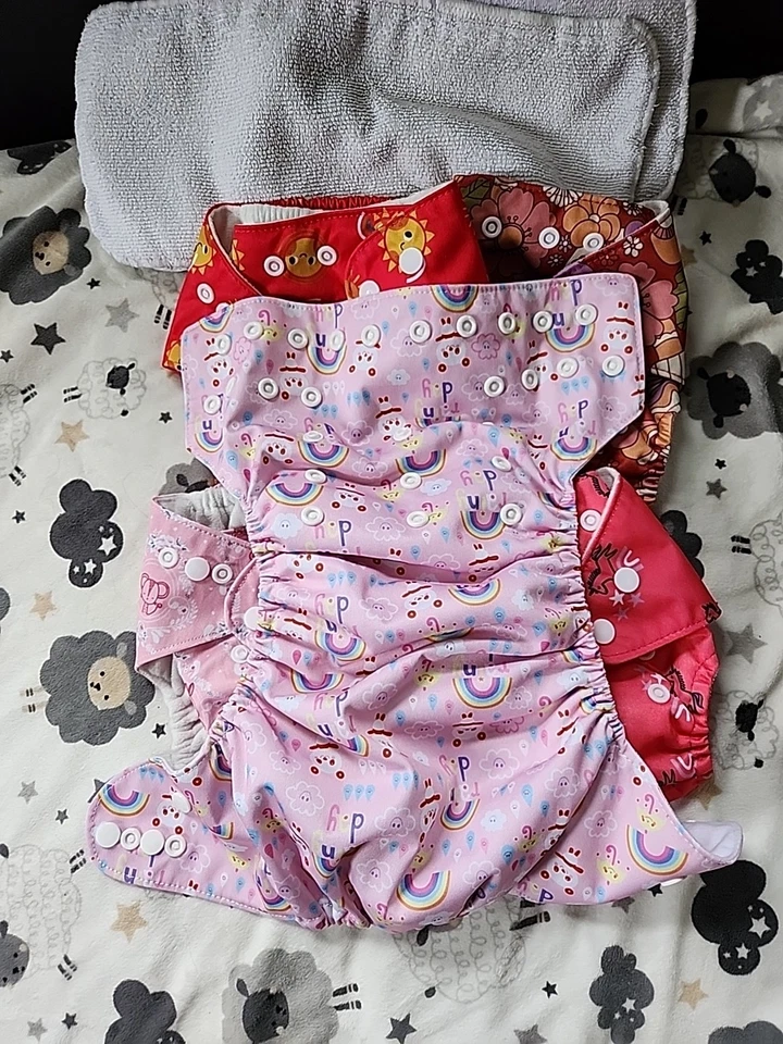 Pañales de tela pañales de bolsillo lote de 5 con inserciones unicornios rosas flores arco iris Foto 2 de 4