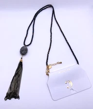 Charming Charlie Black Beaded Sparkle Fringe Long Necklace 28” New