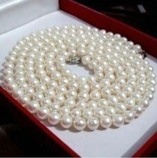 35inch Elegant Akoya Round White Pearl Necklace 14k White Gold P Clasp