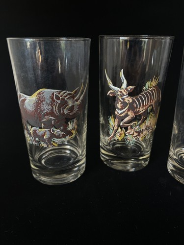 Vintage Set of 4 Highball 6" Cocktail Juice Glasses African Wildlife - Picture 4 of 6