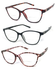 1 or 2 Pairs Womens Retro Cat Eye Frame Bifocal Reading Glasses Spring Temples