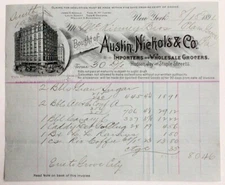 1891 New York Austin Nichols & Co importers Plain Grove Pa #b12