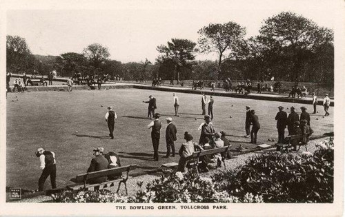 ECHTFOTO POSTKARTE BOWLING GREEN TOLLCROSS PARK, GLASGOW, LANARKSHIRE, SCHOTTLAND - Bild 1 von 2
