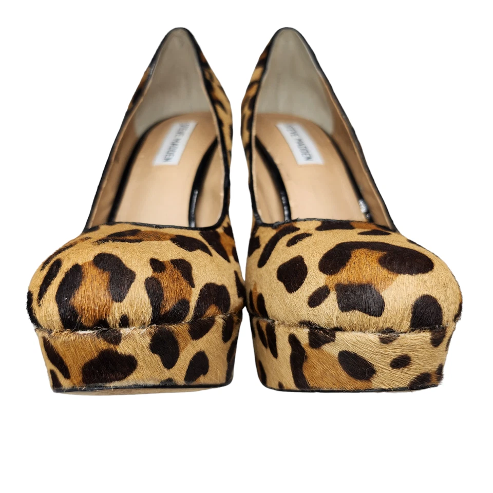 Steve Madden Zapatos Mujer 9 Marrón Leopardo Tacones de Aguja Cuero Plataforma Poni Foto 4 de 4