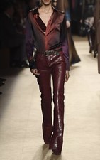 Roberto Cavalli Runway New Burgundy Croc-Embossed Leather Pants Sz 40 Mde Italy