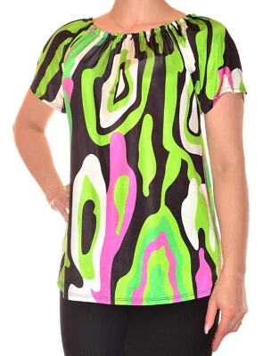 blouse fluide manches courtes élastiquée taille M vert pop multicolore - Photo 1/4