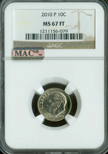 2010 P ROOSEVELT DIME NGC MS67 FT PQ 2ND FINEST BUSINESS STRIKE MAC SPOTLESS .