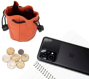Genuine Leather Women’s Round Drawstring Pouch – Stylish Mini Bag