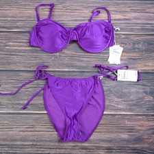 Good American NEW Medium Size 2 Purple 2 Piece Swimsuit Set Ruched Demi