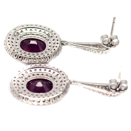 925 Argento Sterling Placcato Oro Bianco 7 x 9 MM Rosso Rubino & Zircon - Foto 3 di 4