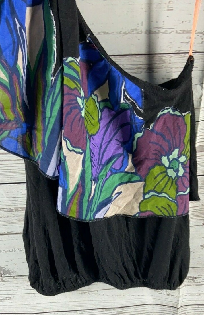 Free People Womens Black Annka Floral One Shoulder Top | eBay
