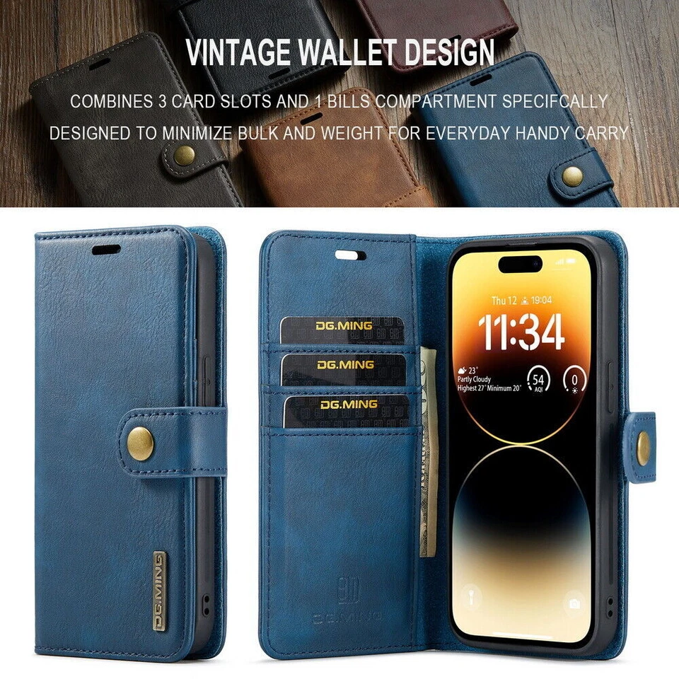 2-in-1 Removable Magnetic Flip Leather Card Wallet Case Cover For Cell Phones - Image 4 of 4