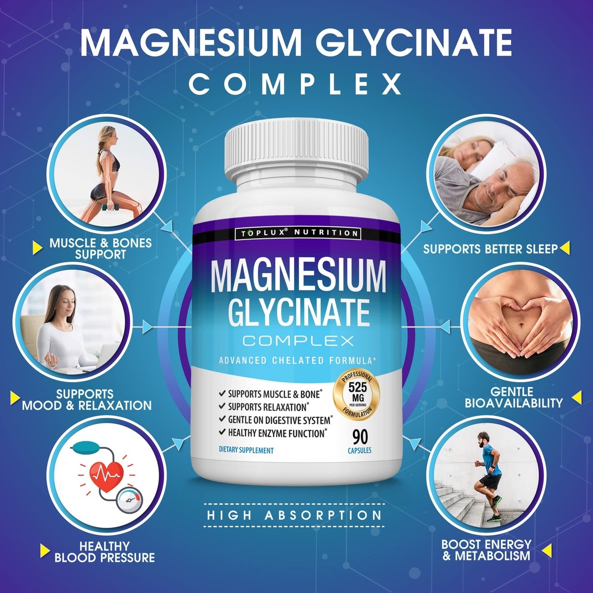 Magnesium Glycinate Complex 525 mg High Absorption 100% DV