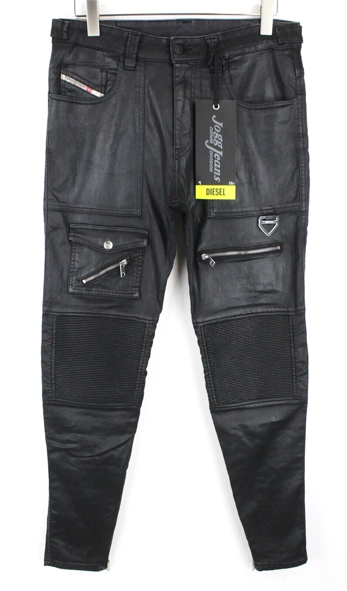 DIESEL D Derrot 069QY Men Jeans W32 Sweat Jogg Coated Slim Cotton Stretch Black