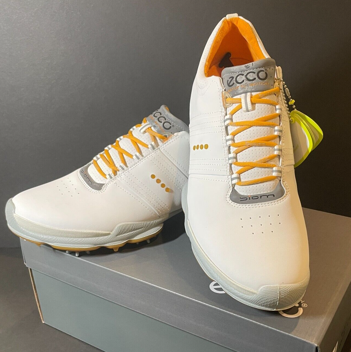 ECCO Mens BIOM GOLF SHOES (EU 45) White/Orange (NEW NOS NIB