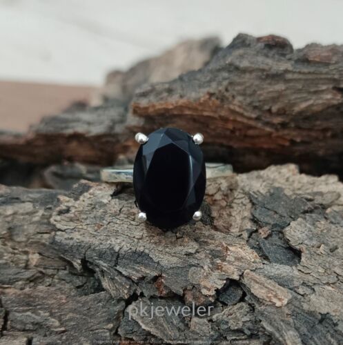 925 Sterling Silver Natural Black Onyx Gemstone Ring Jewellery Size 8 R-33 - Afbeelding 1 van 9