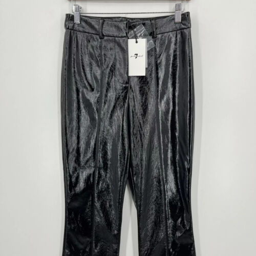 Seven 7 For All Mankind Faux Leather Pants Women's Size S Black Straight Leg NWT - Picture 2 of 11