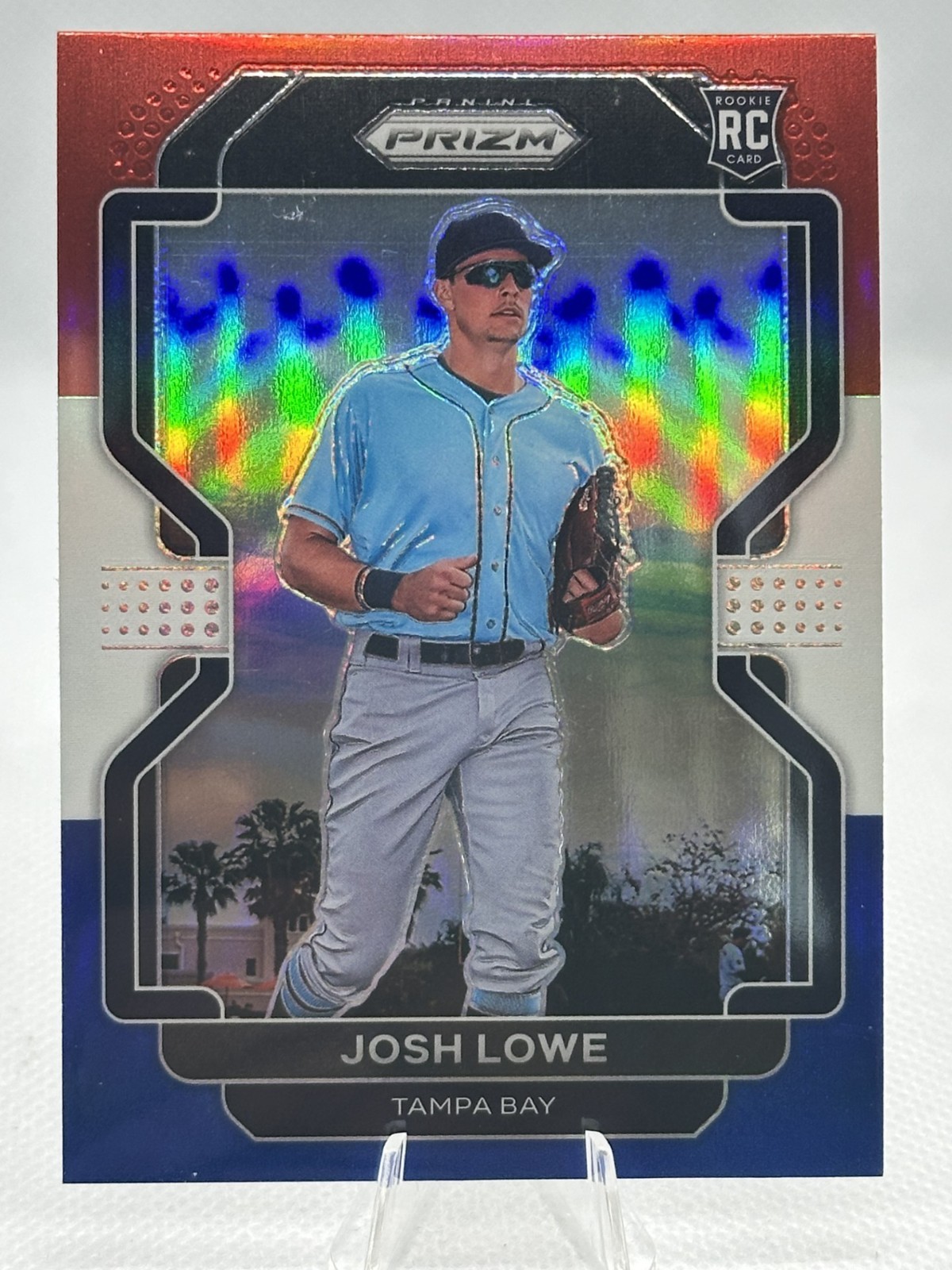 Josh Lowe 2022 Panini Prizm - Red White & Blue Prizm #215 (RC) - Tampa Bay Rays