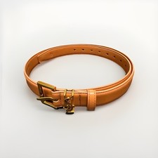 Yves Saint Laurent Belt Gold Logo On Brown Size 35-37 - 115 cm