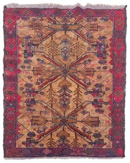 Rare Hand Knotted Antique Zaidan Balouch Wool Area Rug 4.3 x 2.9 Ft