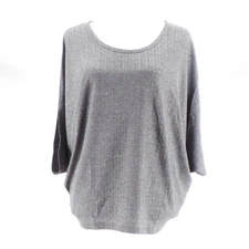 Lisa Rinna Collection Round-Neck Batwing Top Gray
