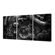 Engine Wall Art Closeup Gear and Chain Black and White Picture Canvas Print G...