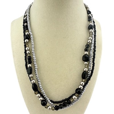 Premier Designs Multistrand Black Silver Beaded Layered Look 19  Necklace
