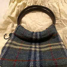 Small blue Burberry Tweed Plaid Wool Top Handle Bag, Lined