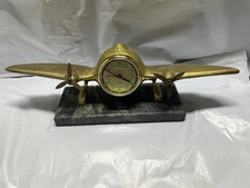 1983 SHANNON SARSAPARILLA SOLID BRASS AIRPLANE PROPELLER DESK CLOCK  - Read