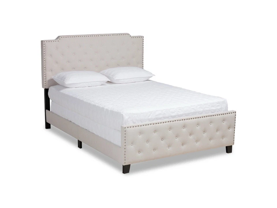 BRAND NEW Ashley Upholstered Button Tufted Panel Beige King Size Bed Frame - Image 2 of 4