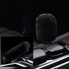 2PCS Plush Car Gear Shift Knob Cover  Handbrake Cover, Soft Fluffy Shift Black