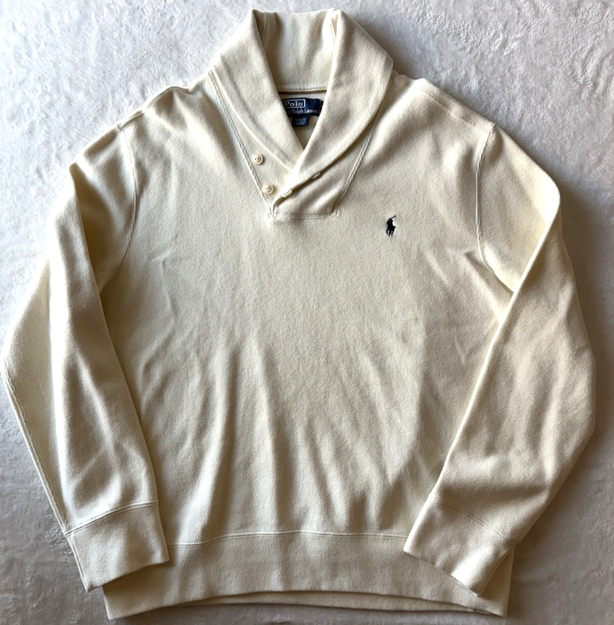 Vintage Polo Ralph Lauren Sweater Mens XL Beige Shawl Collar Cotton Pullover