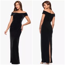 NEW XSCAPE Black OFF THE SHOULDER Velvet RUCHED Evening Dress GOWN 6