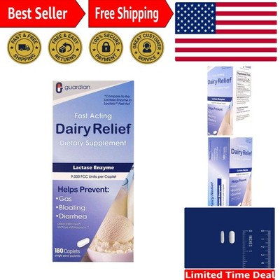 Dairy Relief Lactase - 180 Caplets for Fast Acting Lactose Intolerance Relief