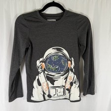 Tommy Bahama Shirt Boys 8 Grey Astronaut Dinosaur Graphic Print Long Sleeve