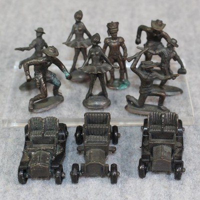 METAL FIGURES Vintage Pewter Brass Cast Iron Mini Cowboys Ballerina Cars 1960s