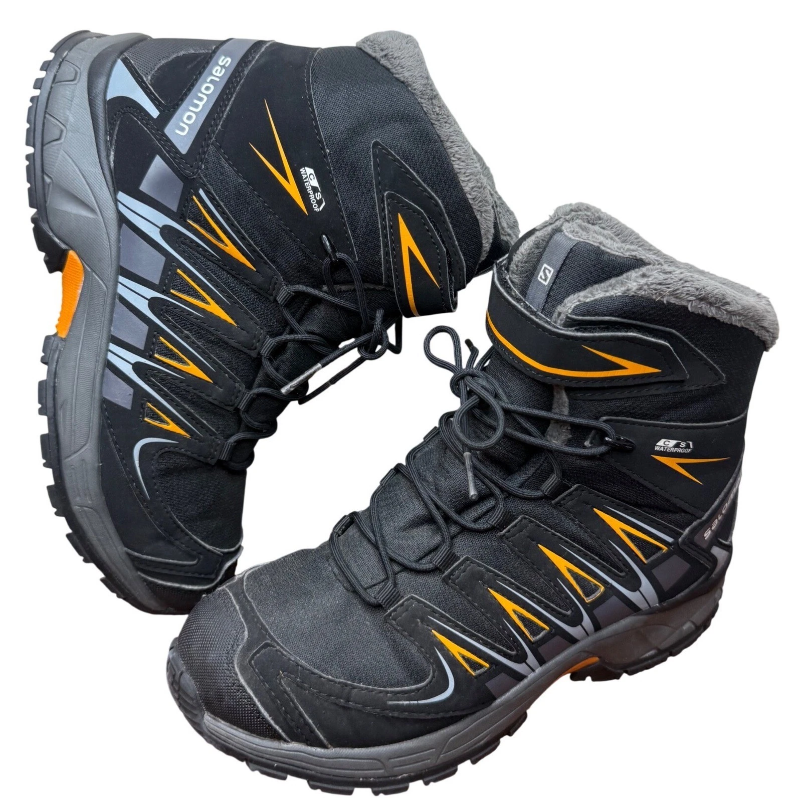 Salomon XA Pro CS Waterproof Winter Boots Faux Fur Lined Black Orange Mens 5.5