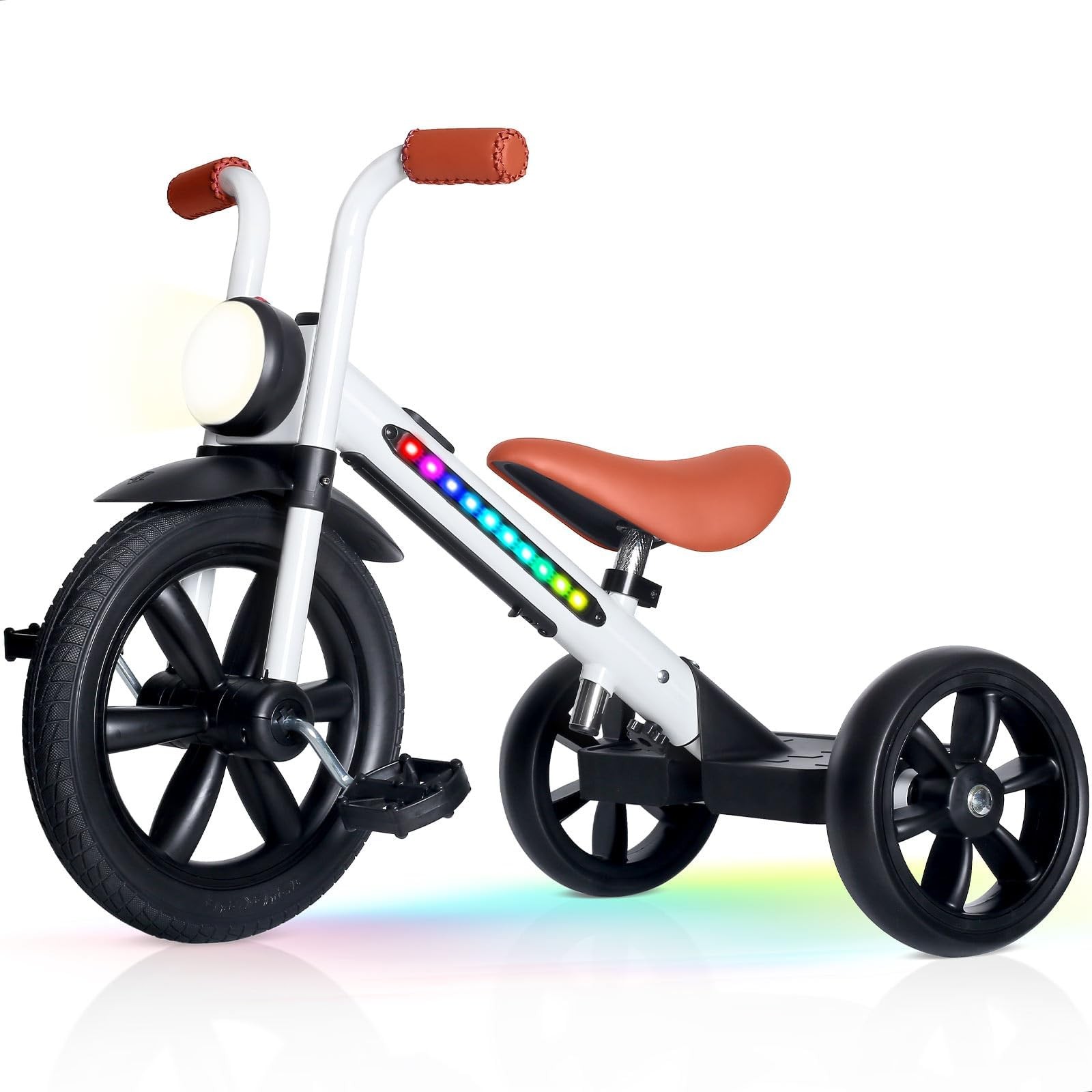 KRIDDO Kids Tricycle, 12 Inch Puncture Free Wheel w Front Li