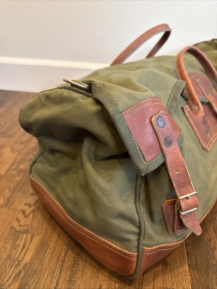 Bolsa de viagem vintage Gokey Company de lona e couro Carryall – 26 x 12 x12 - Imagem 4 de 4