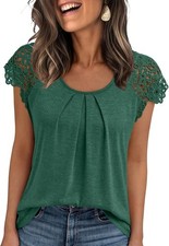 Women's Lace Pleated Short Sleeve Blouses - Summer Business Casual Dressy Tops