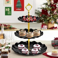 Black Plastic Cupcake Stand 3-Tier, Wave Display for Wedding Birthday Party