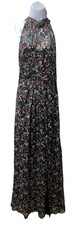 Adrianna Papell Gown Metallic Pleated Halter Floral Maxi Sleeveless Size 10