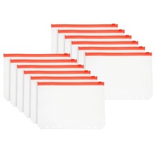 12 Pack 6 Holes A5 Binder Pocket Waterproof, Red Zip/Clear Pouch