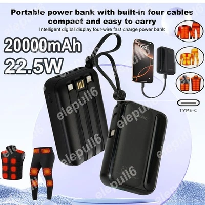 SELECTEC 20000mAh Power Bank 22.5W Schnelllade 4Cable für beheizte Jacke Schnellladegerät