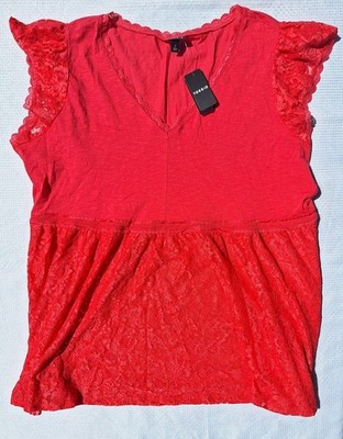 Torrid Babydoll Fabric Mix Super Soft Lace Trim Top Teaberry Size 3X NWT 
