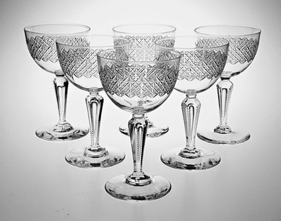 Antikes 6er Set seltene Val St Lambert VSL 4 7/8'' FRIDA kleine Weingläser - 1904