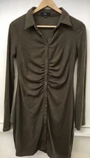 Lulu’s A Little Prep Olive Green Button-Up Bodycon Mini Dress Size L Large